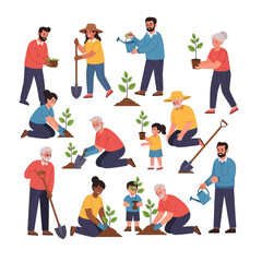 Fototapeta premium Diverse group of people planting trees and gardening together fostering community and environmental care