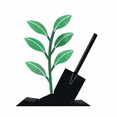 Green plant with leaves in a pot on a white background, an icon of nature and growth for eco design or gardening illustration