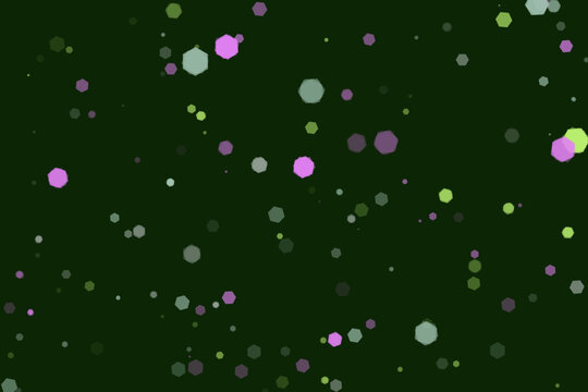 Abstract Dark Green Background with Floating Octagon Shapes, Multicolor Octagonal Elements