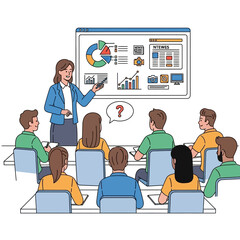 Curious multi-ethnic kids sharing ideas and thoughts in a collaborative learning environment illustration