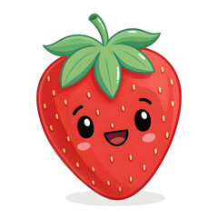 Obraz premium Strawberry fruit emoji isolated on white background featuring bright red ripe strawberry with green leaves and detailed