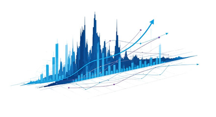 Abstract 3d futuristic glowing blue financial data visualization with rising stock market trends and graphs