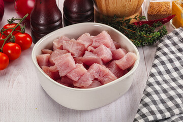 Diced raw turkey fillet cubes