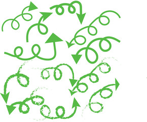 Set of Green curly arrows pointing in different directions