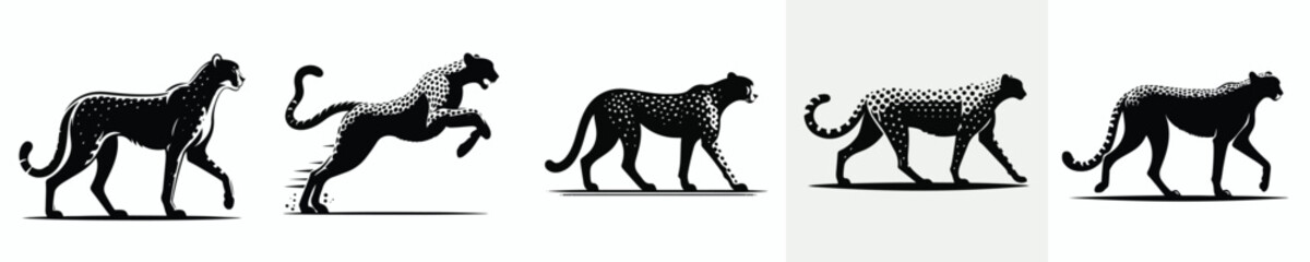 vector black and white silhouette of a cheetah