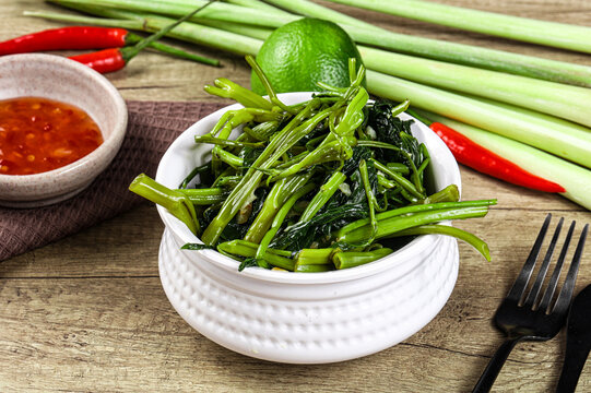 Asian cuisine stir fried morning glory