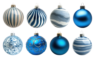 PNG Elegant blue Christmas ornaments collection, element set on transparent background
