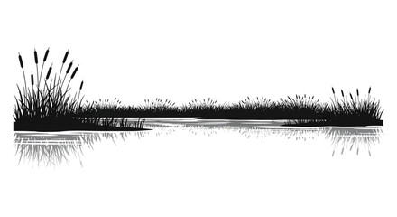 Tranquil wetland scene with reeds and water reflection a striking silhouette