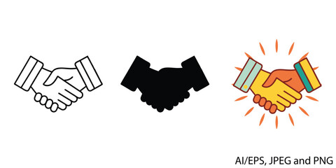 Handshake icon set representing partnership agreement and business collaboration vector