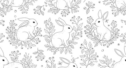 Naklejka premium An abstract pattern of delicate botanical elements rendered in a monochromatic sketch style.