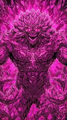 Pink crystal humanoid with glowing red eyes and a menacing grin in dynamic composition