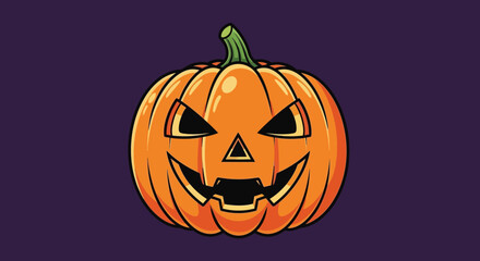 Spooky Jack O'Lantern grinning mischievously against a deep purple backdrop, perfect for Halloween promotions, invitations, and festive designs