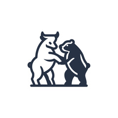 Fototapeta premium Stylized bull and bear stand, touching paws in a simple, cartoon-like illustration