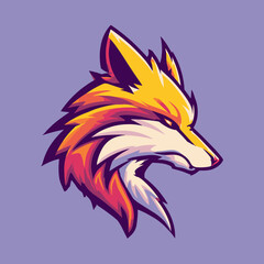 Obraz premium Stylized fox head, sharp angles and vibrant colors against a solid backdrop