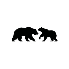 Fototapeta premium Two bears in silhouette stand face to face in a minimalist monochrome illustration