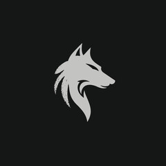 Obraz premium Minimalistic wolf head silhouette illustration in light grey against a black background