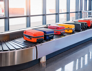 Suitcases on a Baggage Carousel at a Modern Airport Terminal