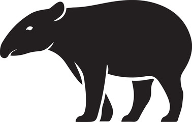 Tapir standing silhouette black and white, Wildlife animal vector illustration