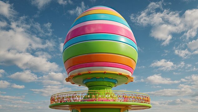 Striped easter egg tower on a colorful platform - Powered by Adobe