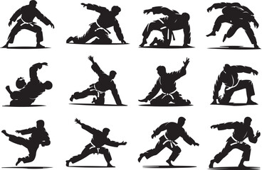 Judo throw silhouette vector on white background