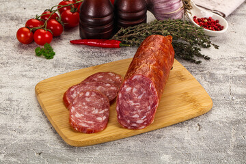 Italian pork Salchichon sausage with slices