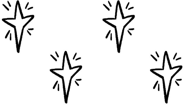 Dazzling Star Patterns: A simple and modern design featuring four radiant, star-shaped elements in a black and white illustration. The striking image captures the essence of celestial charm.