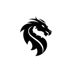 Naklejka premium A minimalist emblem featuring a stylized dragon's head and neck in a flowing, serpentine pose