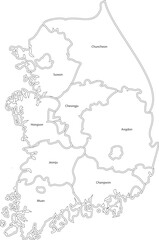 Detailed Outline Map of South Korea with Administrative Borders
