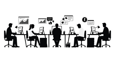 Team working collaboratively in an office environment a striking silhouette