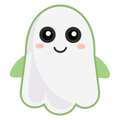Cute Halloween Ghost Cartoon Smiling, Adorable Colorful Spirit Illustration with Shape, Fun Friendly Spooky Character Design PNG