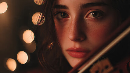 young woman playing violin close-up