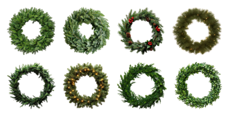 PNG Festive wreaths for holiday decoration, element set on transparent background