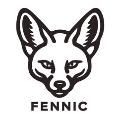 Fototapeta premium Bold black and white illustration of a fox's head. Large ears and piercing eyes are visible