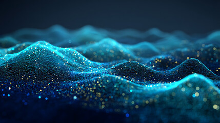 Stunning blue data waves with gold sparkles, a modern visual for technology, finance, or science concepts, elegant and dynamic for any professional design project
