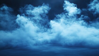 Obraz premium Blue Smog Clouds And Magic Haze: Special Effect Of Morning Fog Over Land Or Water Surface