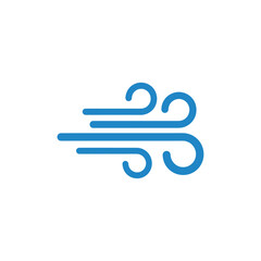 A simple blue icon representing wind or air flow with swirling lines.