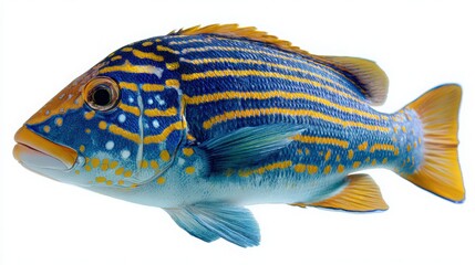 vibrant emperor fish with blue yellow stripes