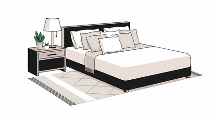 Elegant bedroom interior setup with a cozy bed and stylish decor, perfect for relaxation and sweet dreams, a peaceful haven, modern minimalist design