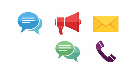 Reach out and connect with vibrant communication symbols: Message, megaphone, mail and phone icons for modern digital marketing campaigns
