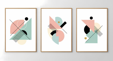 Modern Geometric Wall Art Prints for Stylish Home Decor, Abstract Shapes in Pastel Colors for Living Room, Bedroom, Office, Contemporary Art, Minimalist Design