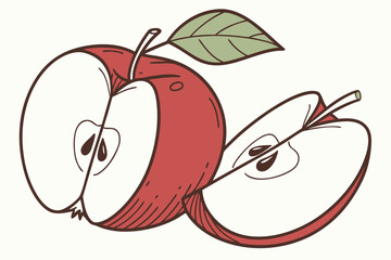 Fresh red apple with slice in simple vector illustration style