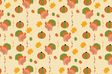 Thanksgiving Seamless Pattern Flat vector illustrations, clean lines For Wrapping paper, social media templates, tote bag prints, planners, Fabric, Wallpaper