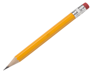 Closeup of a yellow pencil with a red eraser isolated on transparent background, a common writing tool for school