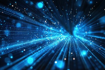 Fototapeta premium Abstract blue and gold light trails create a dynamic, futuristic tunnel effect