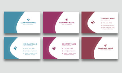 set of 3 Multicolor business Card Template. Modern Curve Wave Edge Professional Business Card Template Mockup for Corporate Branding