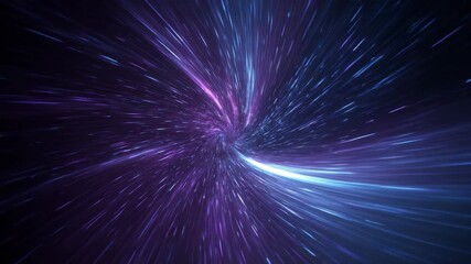 Abstract wormhole tunnel with glowing purple and blue light trails