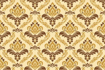 Seamless damask pattern background. Luxurious classic ornament in baroque style. Golden ornament design for wallpaper, textiles and luxury interior.