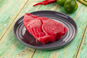 Raw tuna fish fillet steak