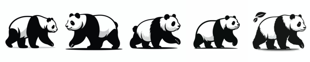 vector black and white silhouette of a panda