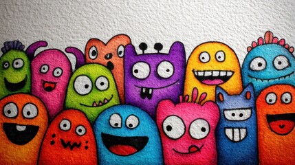 Obraz premium Cartoon Monster Group on Textured Background